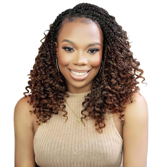 14 Inch Synthetic Crochet Box Braids 9 Packs Curly Ends Natural Brown main image 4